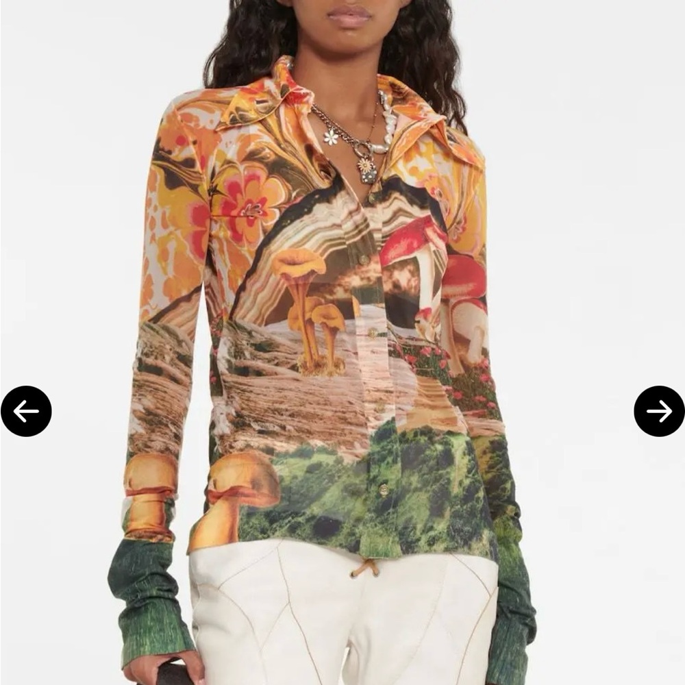 Acne Studios Mesh Nylon Printed Mushroom Long Sleeve Top
